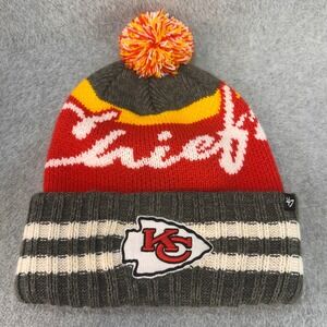 Chiefs Script Unisex Red Gray '47 Brand Knit Pom Beanie Hat NFL OSFA